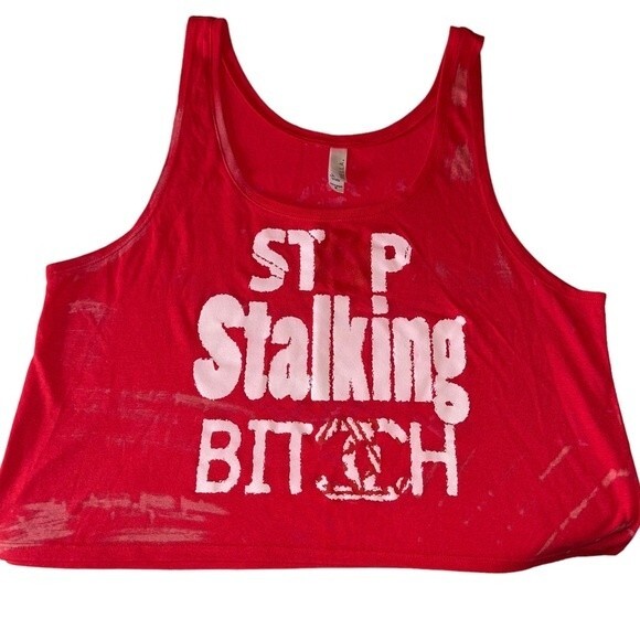 Red Stop Stalking Me Tank Top Medium Shirt casual cute city graphic sexy‎ - Picture 1 of 4